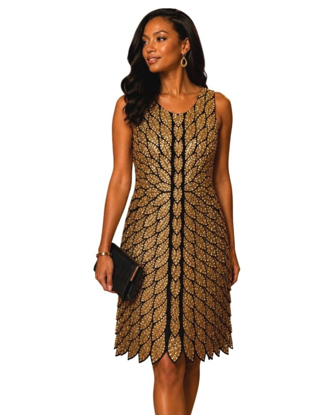 Hope Women Gold Sequin Cocktail Dress Black Sleeveless Party Dress Size Large